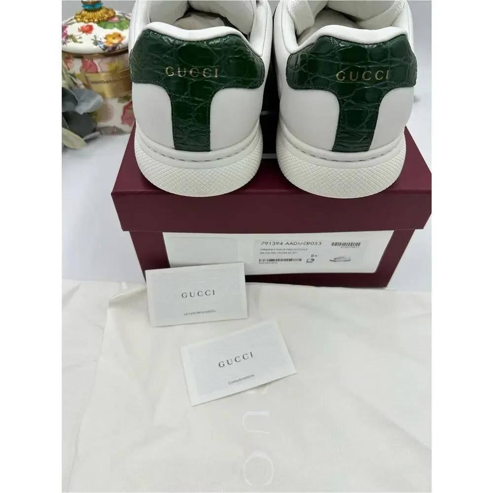 Men's Gucci White Leather ace Sneakers with web, stripe size 8.5 fits 9 US